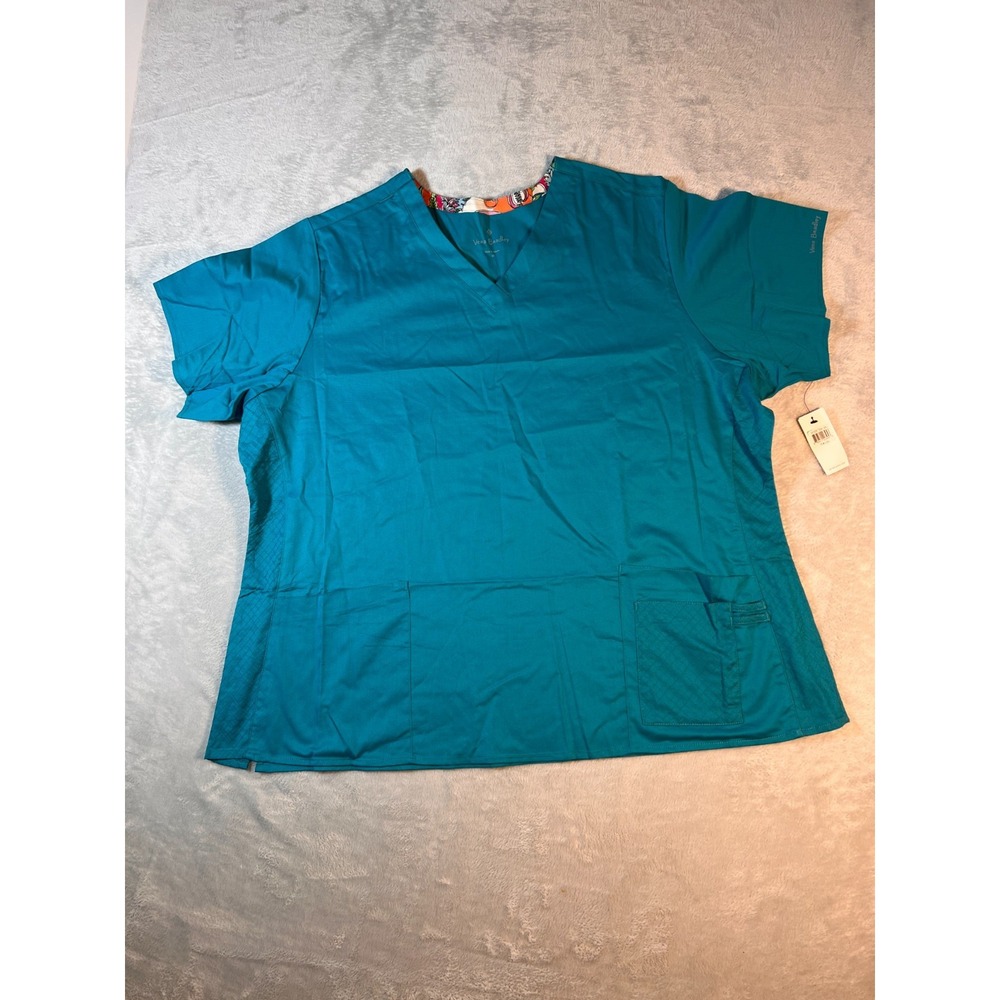 Vera Bradley Maya Medical Quilted Scrub Top Teal Green Womens 3XL V‎ Neck